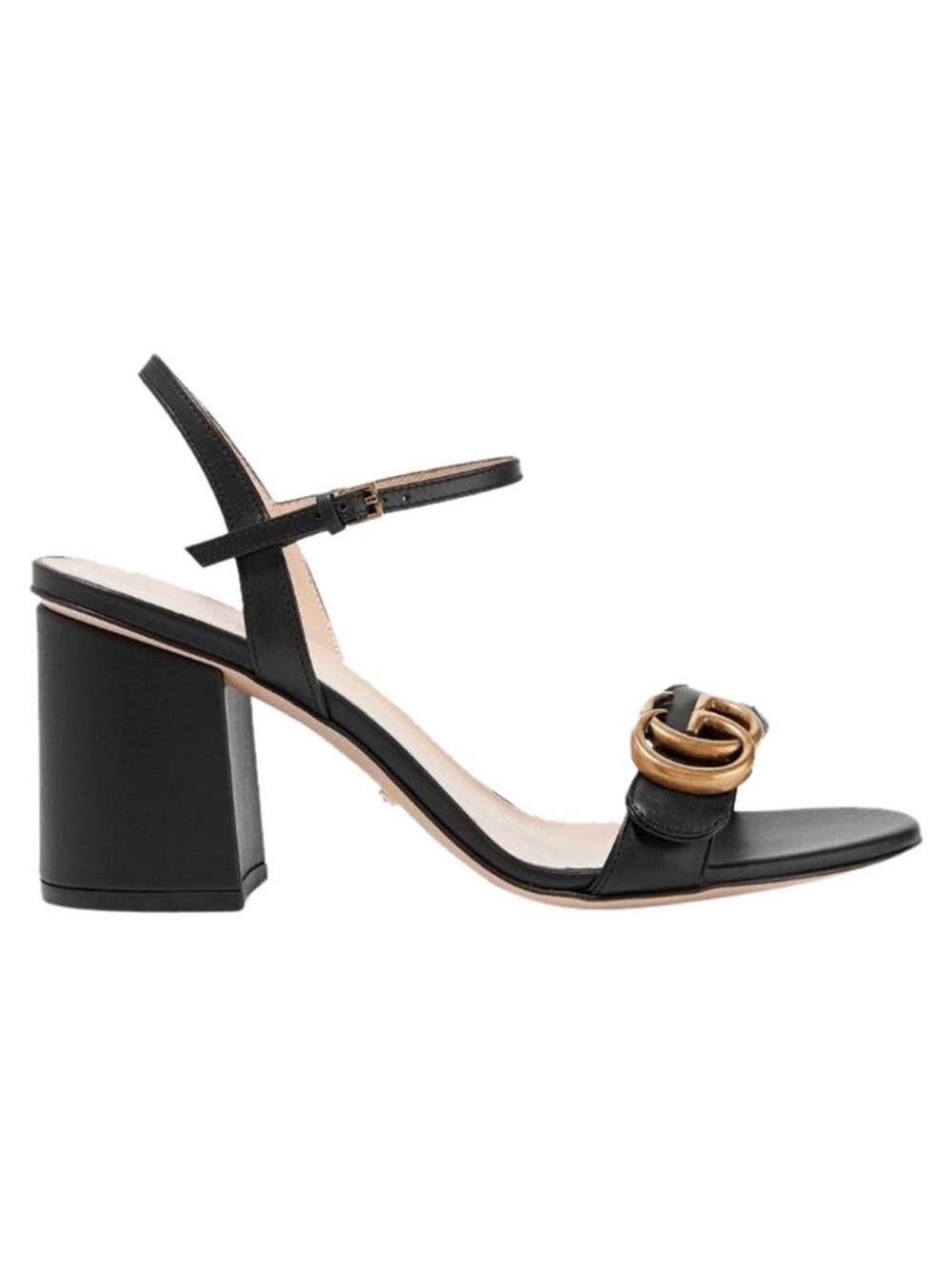 GUCCI Marmont 85 GG logo embellished leather chunky heels sandals